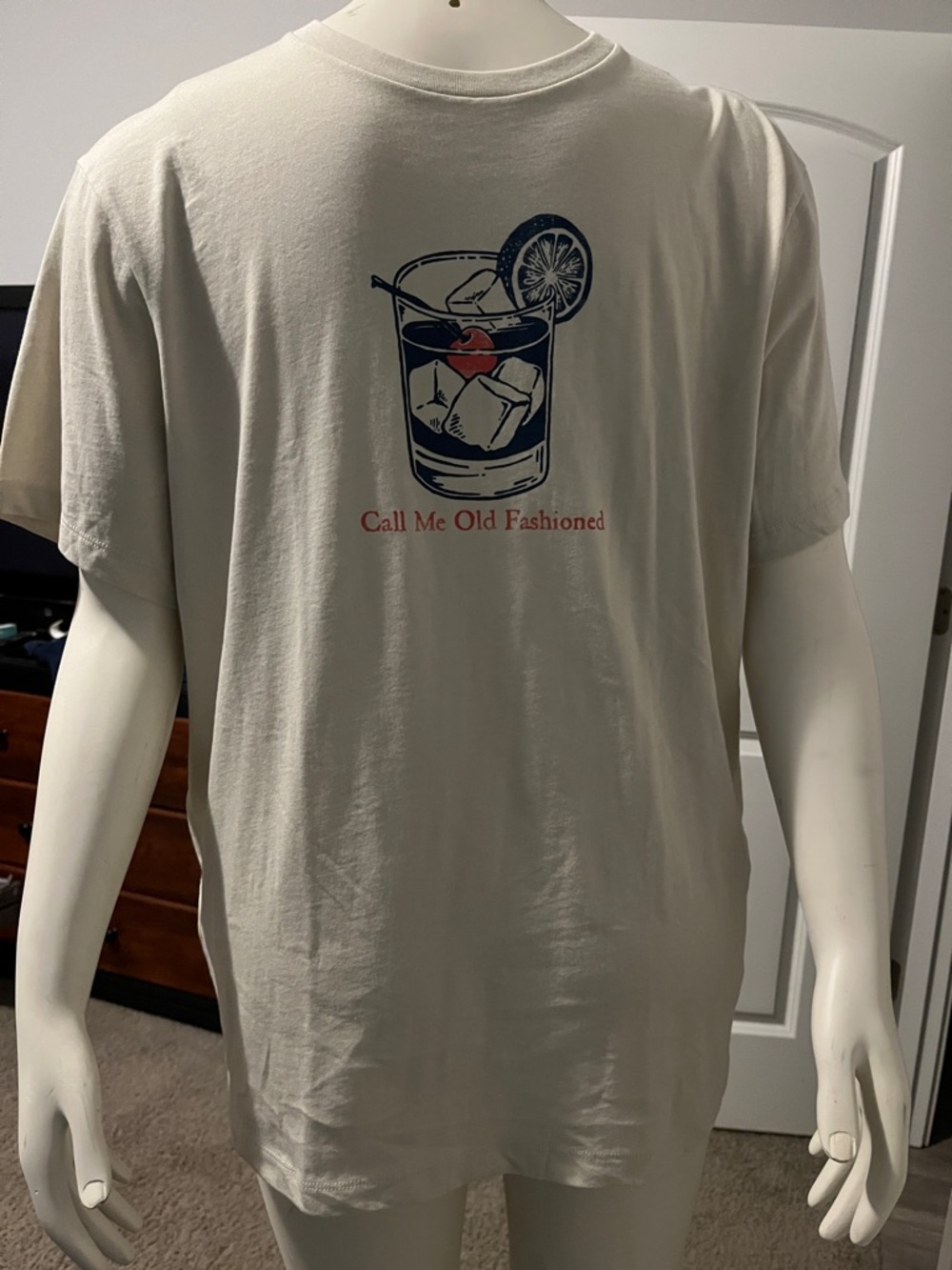 J. Crew Cream Short-Sleeve Tee with Navy & Red Cocktail Graphic